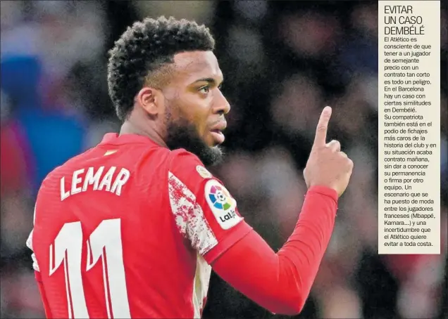  ?? ?? Thomas Lemar gesticula durante un partido de la pasada temporada del Atlético en el Wanda Metropolit­ano.