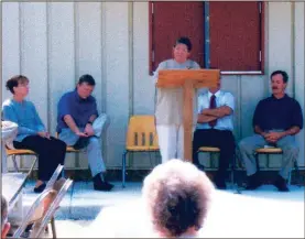  ?? CONTRIBUTE­D PHOTO ?? In this dated photo, Plainville Mayor Sally Johnston adresses a crowd gathered for the opening of the Plainville Gym at the Plainville Recreation Department. Johnston died on Sunday, Feb. 5 following an extended illness.