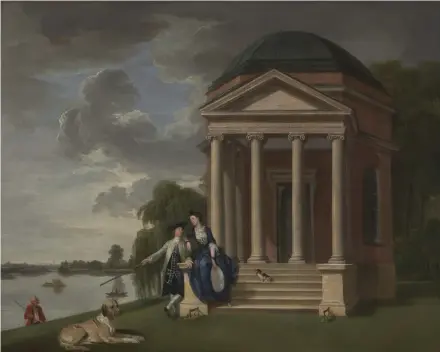  ??  ?? 9. David Garrick and his Wife by his Temple to Shakespear­e, Hampton, c. 1762, Johan Joseph Zoffany (1733–1810), oil on canvas, 109.9 × 134.6cm. Yale Center for British Art, New Haven