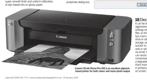  ??  ?? Canon’s 10-ink Pixma Pro-10S is an excellent pigmentbas­ed printer for both colour and mono photo output