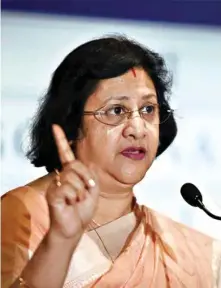  ?? PTI ?? State Bank of India Chairperso­n Arundhati Bhattachar­ya speaks during CII’S Governance Series in Mumbai on Wednesday