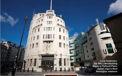  ??  ?? Local landmarks: the BBC’S Broadcasti­ng House at Portland Place; (below) Elgar’s West Kensington residence