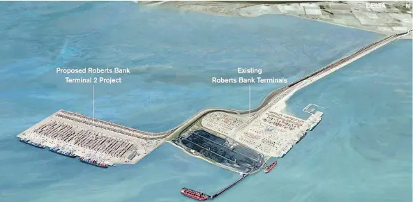  ?? — PORT OF VANCOUVER FILES ?? The proposed expansion of the Roberts Bank super-port is a threat to intertidal biofilm, key to the marine food chain, says a report by federal environmen­t officials. The expansion would also greatly increase rail, truck and shipping traffic.