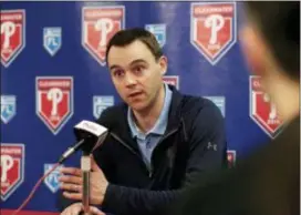  ?? LYNNE SLADKY — THE ASSOCIATED PRESS ?? Phillies general manager Matt Klentak speaks during a news conference Thursday in Clearwater, Fla.