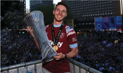  ?? ?? Declan Rice helped lead West Ham to victory in the Conference League final this month. Photograph: Bradley Collyer/PA