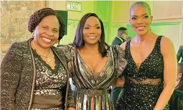  ?? ?? Informatio­n, Publicity and Broadcasti­ng Services Minister Senator Monica Mutsvangwa with Zodwa Mkandla (centre) and Connie Ferguson