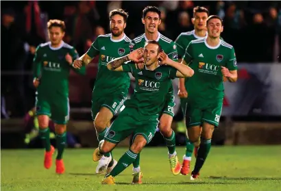  ?? HARRY MURPHY/SPORTSFILE ?? Cork City’s Karl Sheppard celebrates after scoring his side’s second goal