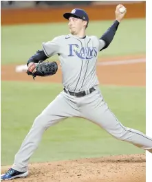  ?? REUTERS ?? TAMPA BAY RAYS STARTING PITCHER BLAKE SNELL (4) delivers a pitch in the 5th inning against the Los Angeles Dodgers in game two of the 2020 World Series at Globe Life Field.