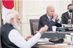  ?? ?? Indian Prime Minister Narendra Modi speaks as US President Joe Biden listens during the last Quad leaders’ summit at the White House in Washington, DC in September last year.