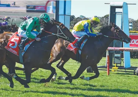  ?? Picture: GETTY IMAGES ?? Extra Brut beats the Team Hawkes-trained Prince Of Caviar at Sandown Hillside yesterday.