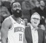  ?? Karen Warren / Staff photograph­er ?? Guard James Harden and coach Mike D’Antoni have watched the Rockets lose three of their last four.