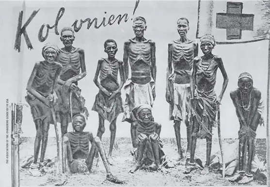  ??  ?? A photograph taken in 1907 of the Herero tribe who were forced to live in the desert and died of starvation