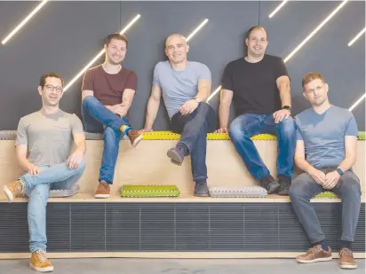  ?? (Courtesy) ?? ISRAELI START-UP Lightricks has joined the ranks of Israeli ‘unicorn’ start-ups. (From Left:) Lightricks co-founders Itai Tsiddon, Yaron Inger, Zeev Farbman, Amit Goldstein and Nir Pochter.