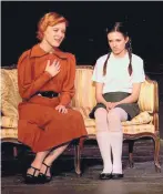  ??  ?? Mairi Chanel, left, portrays a woman who co-founded a girls’ school, while Gillian Garcia plays the student whose lies lead to the end of that school.