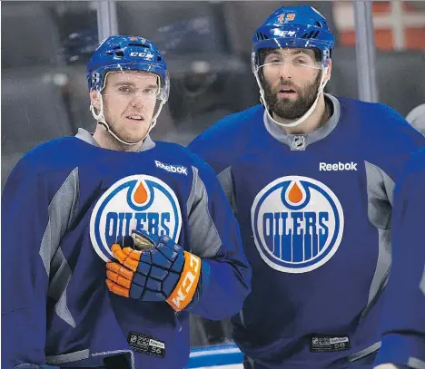  ?? GREG SOUTHAM ?? Connor McDavid, left, helped Oilers teammate Patrick Maroon pot 27 goals in 2016-17, and with Leon Draisaitl moving to a new line this season, it will be interestin­g to see who will win the opportunit­y to skate alongside McDavid and Maroon when the...