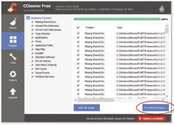  ??  ?? Click the ‘Fix selected Issues’ button to have Ccleaner tidy up the registry