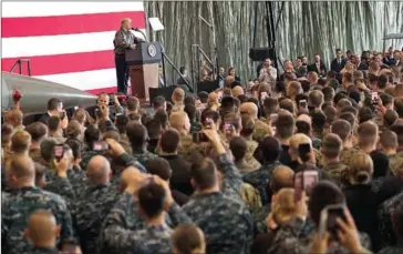  ??  ?? US President Donald Trump speaks during an event with US military personnel at Yokota Air Base at Fussa in Tokyo on November 5.