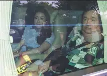  ?? WASON WANICHAKOR­N / AP ?? Former Thai prime minister Thaksin Shinawatra (right) sits in a vehicle with his daughter Paetongtar­n near his residence in Bangkok after being released on parole on Sunday.