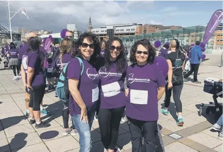  ??  ?? Julie Elliott MP, left, with daughter Rebecca , centre, and sister Joan, right, after completing a walk to raise funds for Kidney Research UK.