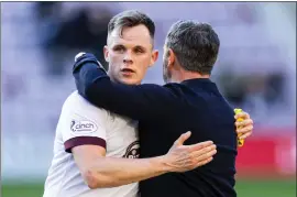  ?? ?? Hearts captain Lawrence Shankland with Derek McInnes at full-time