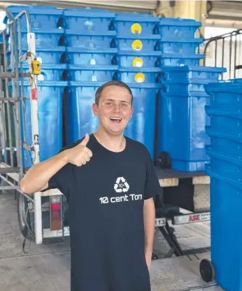  ?? ?? Gold Coast entreprene­ur Tom Pirie, aka 10c Tom, with his new bins. Picture: Mohammad Alfares