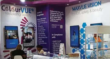  ??  ?? Maxvue Vision spares no expense in ensuring that their booth stands out among the numerous competing brands. Featured here is their booth at the Mido Eyewear Show 2018.