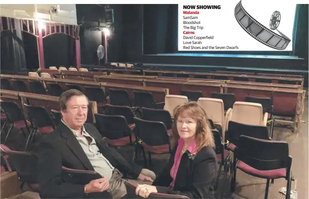  ?? Picture: SARAH NICHOLSON ?? ROLLING AGAIN: Bernie and Charmaine Rayner at Malanda's Majestic Theatre, which is open again after three months of hibernatio­n.