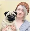  ??  ?? Pet pug Buddha. Right, with owner Suzanne