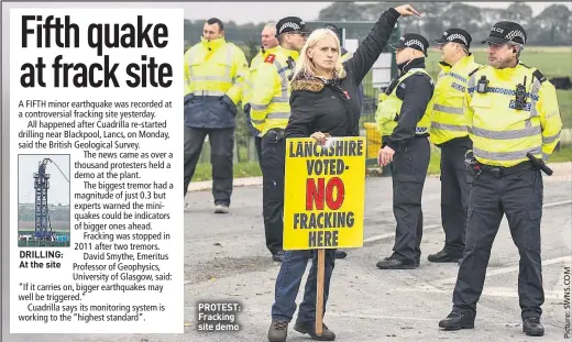  ??  ?? DRILLING: At the site PROTEST: Fracking site demo