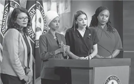  ??  ?? Democrats have been protective of, from left, Reps. Rashida Tlaib, Ilhan Omar, Alexandria Ocasio-Cortez and Ayanna Pressley. J. SCOTT APPLEWHITE/AP