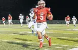  ?? Marvin Pfeiffer / Staff photograph­er ?? Lucas Coley, a transfer from Brennan, runs untouched on a 73-yard touchdown reception in Judson’s first-round win over Hays.