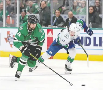  ?? TOM PENNINGTON/GETTY IMAGES ?? Veteran Dallas Stars forward Jamie Benn, a Victoria native, has 16 goals and 34 points in 40 career games against the Canucks, including four game-winning goals and an overtime marker.