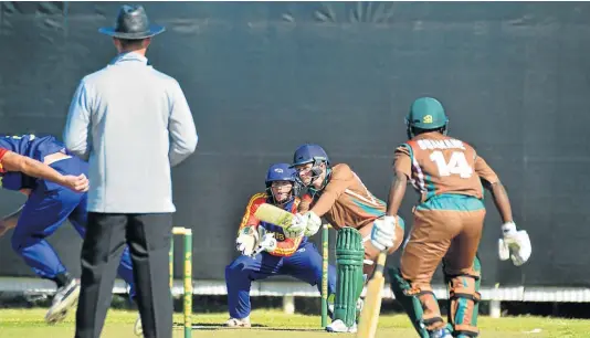  ?? Picture: RANDELL ROSKRUGE ?? CRUNCH TIME: Border’s Marco Marais goes on the attack in their Africa Cup T20 clash against Namibia at Police Park Grounds.