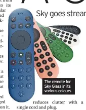  ?? ?? The remote for Sky Glass in its various colours