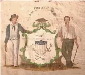  ?? COURTESY OF WISCONSIN VETERANS MUSEUM ?? The back side of the silk flag features the earliest known painting of Wisconsin’s seal.