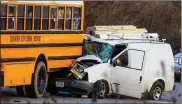  ?? NICK GRAHAM/STAFF ?? No students were hurt in this 2019 Butler County crash involving an Edgewood Schools bus and a van in the 3200 block of Trenton-Oxford Road.