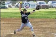  ?? SARAH PIETROWSKI - FOR DIGITAL FIRST MEDIA FILE ?? Kutztown pitcher Katie Calkins had a no-hitter in a 9-0 win over Muhlenberg on March 26.