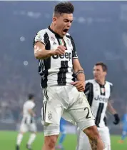  ?? — AP ?? Juventus’ Paulo Dybala celebrates in their 3-1 Italian Cup first leg semi-final win over Napoli on Tuesday.