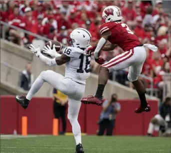  ?? Associated Press ?? Penn State’s Ji’Ayir Brown breaks up a pass intended for Wisconsin’s Kendric Pryor Sept. 4 in Madison, Wis.