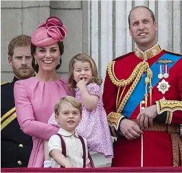  ??  ?? The same ceremony, 28 years apart. Trooping the Colour sparked cheeky smiles (above, right) from Prince Harry in 1988 and again last year, this time from his niece and nephew, Prince Charlotte and Prince George.