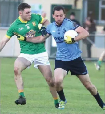  ??  ?? David Toner, pictured in action against St Colmcille’s Graham Reilly, will hope to help steer Curraha to the Intermedia­te Championsh­ip Final when they face Oldcastle next Sunday.