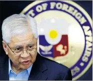  ?? PAT ROQUE ASSOCIATED PRESS ?? Philippine Foreign Minister Albert Del Rosario says China’s moves threaten peace and stability in Southeast Asia.