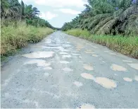  ??  ?? JALAN Salimpodon Darat-Mantus sejauh 4km semakin rosak apabila hujan.