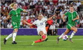  ?? ?? Alessia Russo scores her second and England’s fourth goal. Photograph: Vince Mignott/