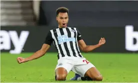  ??  ?? Jacob Murphy celebrates after his 89th-minute free-kick gave Newcastle a 1-1 draw in their Premier League match at Wolves. Photograph: Nigel Keene/ProSports/Shuttersto­ck