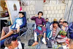  ?? AFP ?? Disabled Yemenis, loyal to the Huthi rebels, take part in a rally marking the seventh anniversar­y of the Saudi-led coalition’s interventi­on in their country, in the capital Sanaa, on Saturday.