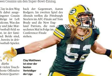  ??  ?? Clay Matthews ist einer der besten Verteidige­r der Liga AP