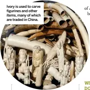  ??  ?? Ivory is used to carve figurines and other items, many of which are traded in China.