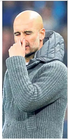  ?? — Reuters ?? Bitter pill to swallow: Manchester City manager Pep Guardiola reacts after losing to Tottenham in the Champions League quarter-final, second-leg match on Wednesday.
