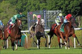  ?? PHOTO SPENCER TULIS ?? Sisterchar­lie with John Velazquaz (left) wins the 80th Running of the Diana over Ultra Brat Saturday at Saratoga Race Course.